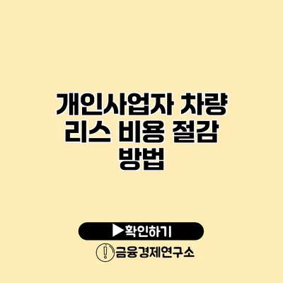 개인사업자 차량 리스 비용 절감 방법