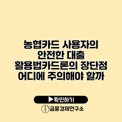 농협카드 사용자의 안전한 대출 활용법카드론의 장단점 어디에 주의해야 할까?