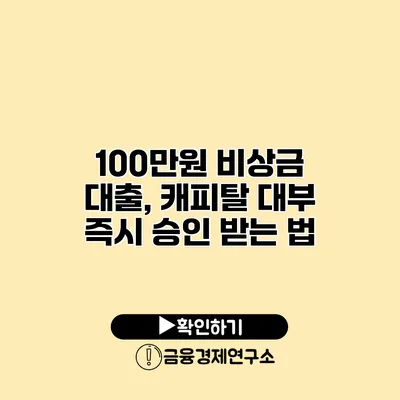 100만원 비상금 대출, 캐피탈 대부 즉시 승인 받는 법