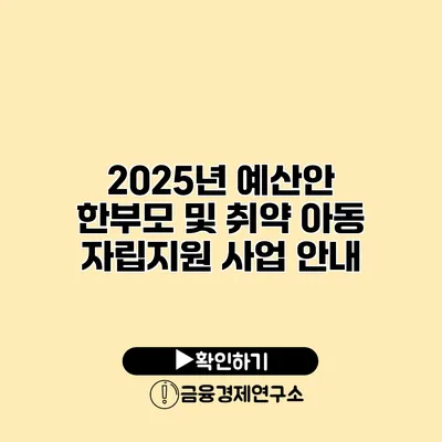 2025년 예산안 한부모 및 취약 아동 자립지원 사업 안내