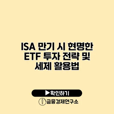 ISA 만기 시 현명한 ETF 투자 전략 및 세제 활용법